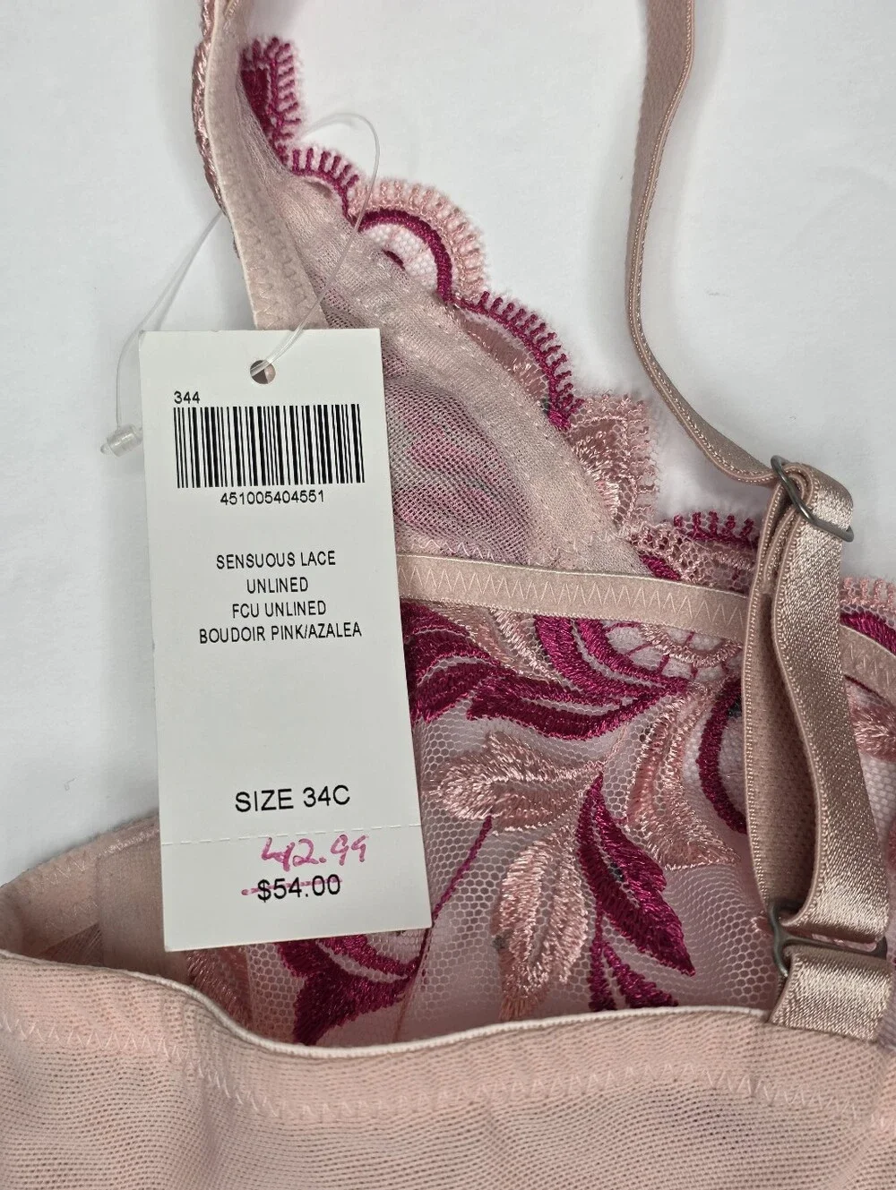 Soma Bra Sensuous Lace Unlined Pink Floral Embroidery Size 34C NWT